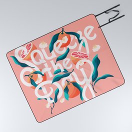 Squeeze The Day Lettering Illustration With Oranges VECTOR Picnic Blanket