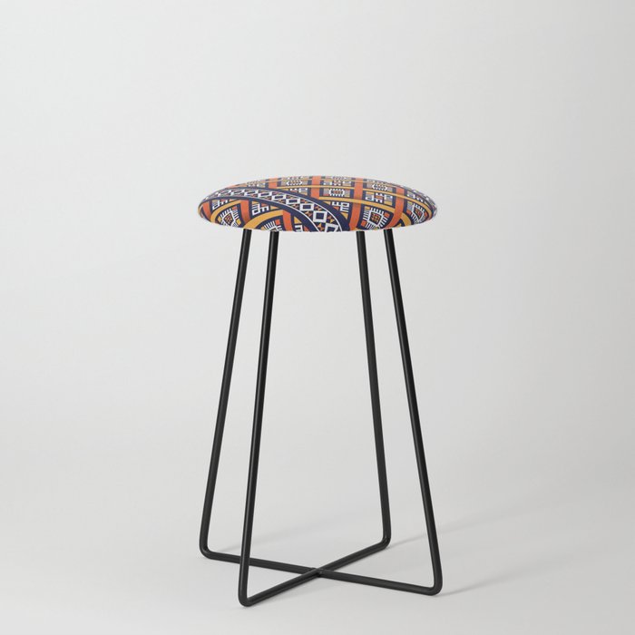 Ethnic Abstract Pattern - Orange Red Counter Stool