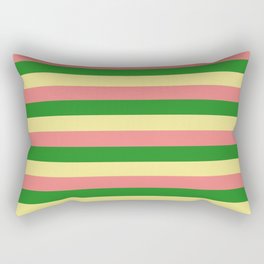 [ Thumbnail: Tan, Light Coral, and Forest Green Colored Lined Pattern Rectangular Pillow ]