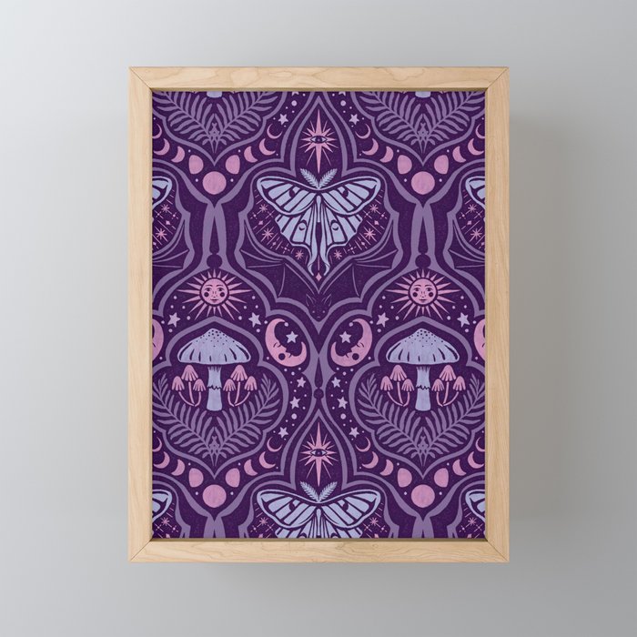 Mystical Luna Gothic Damask - Violet Framed Mini Art Print