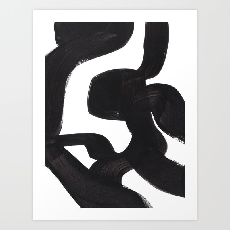 Black And White Minimalist Mid Century Abstract Ink Art African