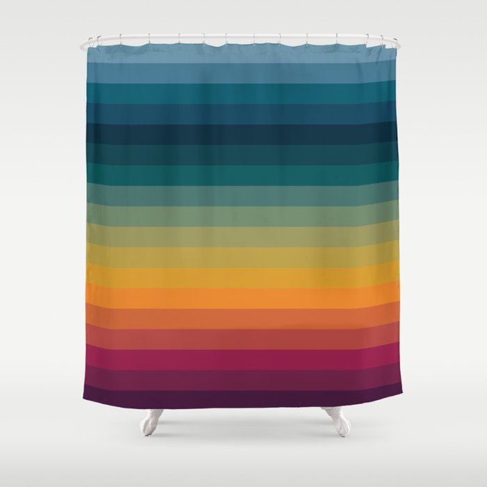 Colorful Abstract Vintage 70s Style Retro Rainbow Summer Stripes Shower Curtain
