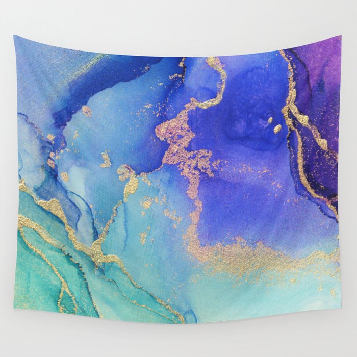Golden Waves - Abstract Ink - Part 2 Wall Tapestry