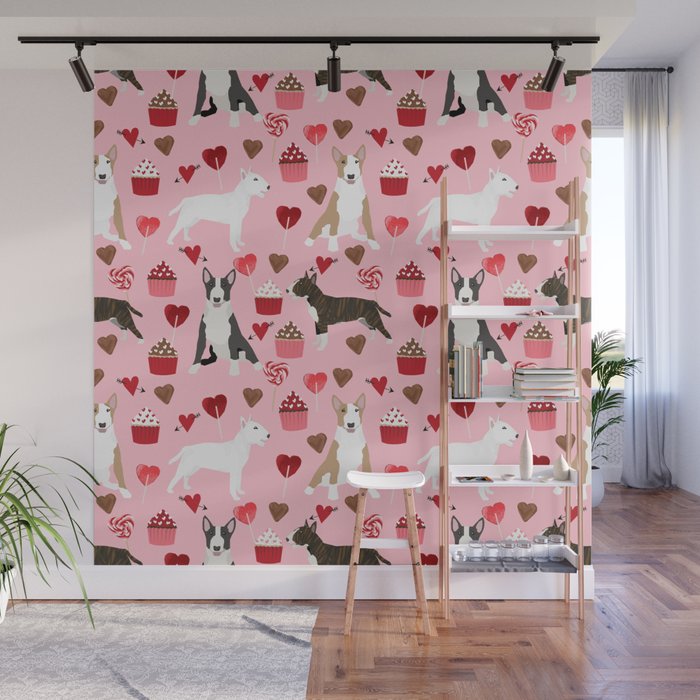 Bull Terrier valentines day cupcakes hearts love mixed coat bull terriers lovers dog breed gifts Wall Mural