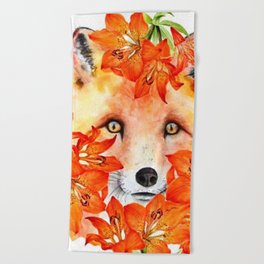 Fox and Flowers Beach Towel