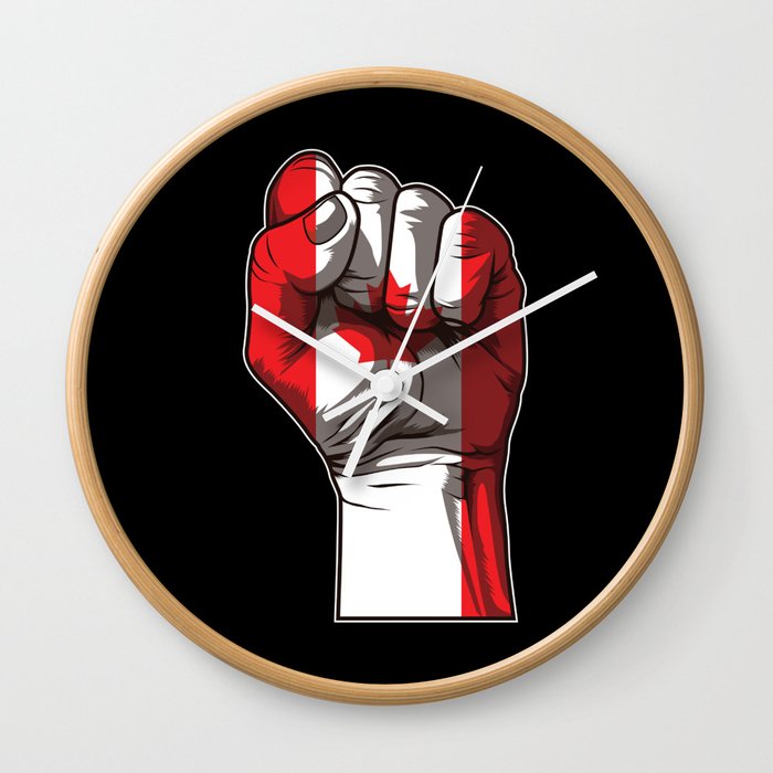Canada Raised Fist Proud Maple Leaf Wall Clock By Anziehend Society6