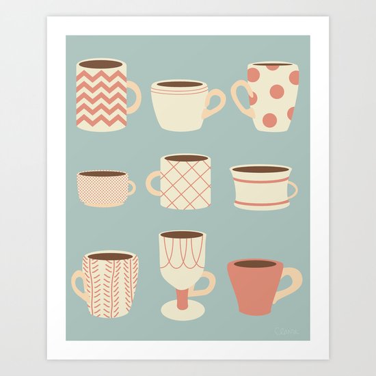 Retro Cups Too Art Print