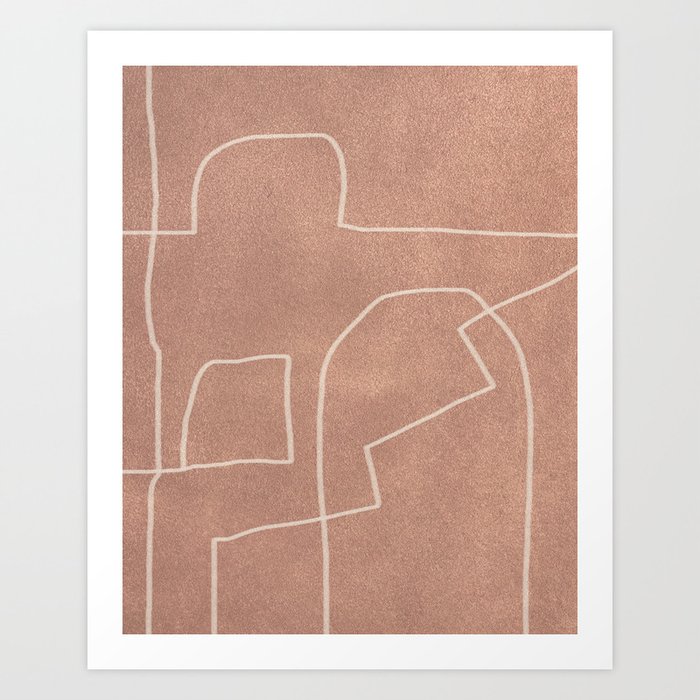 Mediterranean Abstract Line Art on Soft Peach Suede Art Print