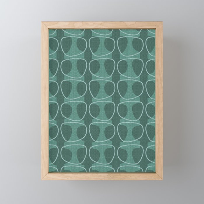 Mid Century Modern Abstract Ovals in Teal Tones Framed Mini Art Print