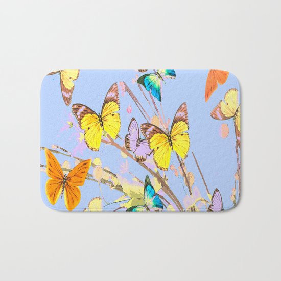 Playing butterflies on a summer day - lovely blue sky background - cheerful and happy Bath Mat
