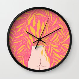 GROW WILD with bum vase and endless foliage 1. yellow on pink Wall Clock