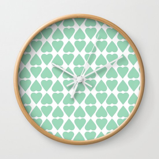 Diamond Hearts Repeat Mint Wall Clock