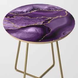 Glamour Purple Bohemian Watercolor Marble With Glitter Veins Side Table