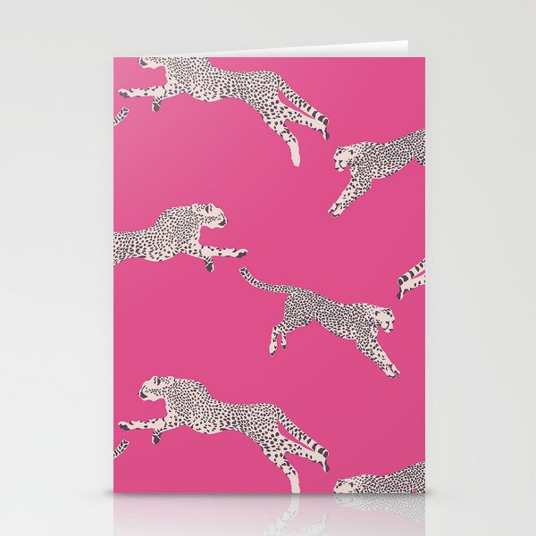 Leaping Cheetahs  Magenta Stationery Cards