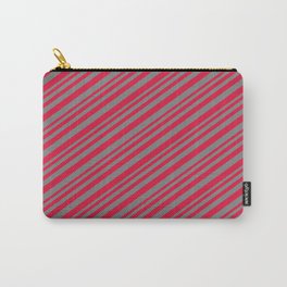 [ Thumbnail: Crimson and Gray Colored Lined Pattern Carry-All Pouch ]