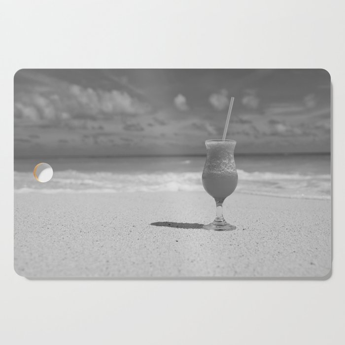 Land's End ... frozen strawberry margarita on a morning tropical beach black and white tropical island photograph - photography - photographs portrait Cutting Board