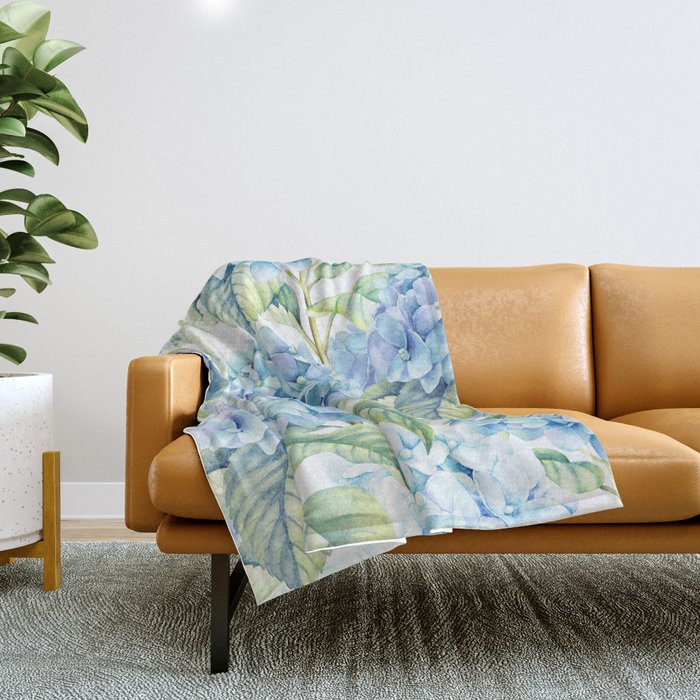 Blue Hydrangea Throw Blanket
