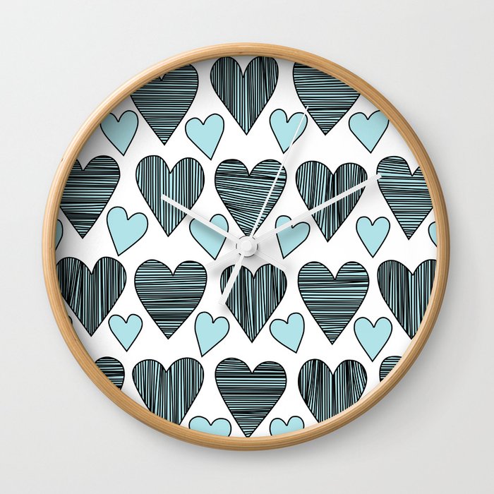 Cute blue hearts Wall Clock