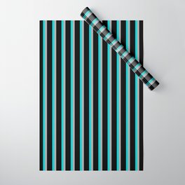 [ Thumbnail: Dark Gray, Black, and Dark Turquoise Colored Lines/Stripes Pattern Wrapping Paper ]