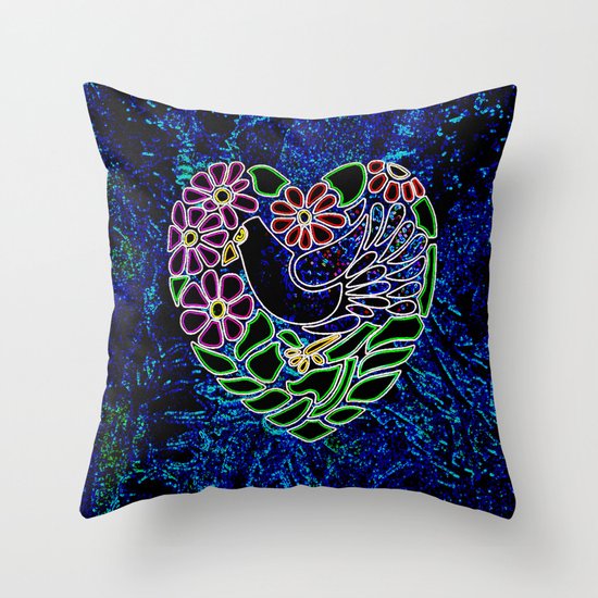 Gothic Bird in Heart Throw Pillow