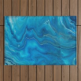 Blue & Teal Marble Agate Abstraction Outdoor Rug