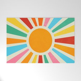 Retro Sunrise: Rainbow Edition Welcome Mat | 90S, Pop, Happy, Sun, Sunrise, Mid Century, Rainbow, 80S, Graphicdesign, Pattern 