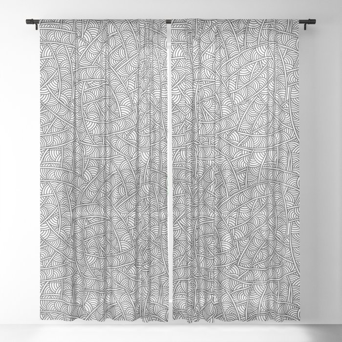 Archysun  - abstract organic doodle lineart in black and white Sheer Curtain