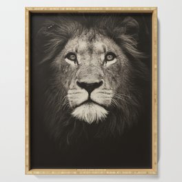 Portrait of a lion king - monochrome photography illustration Serving Tray
