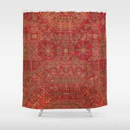 Bohemian Medallion II // 15th Century Old Distressed Red Green Colorful Ornate Accent Rug Pattern Shower Curtain