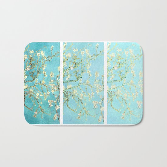Vincent Van Gogh Almond Blossoms Panel arT Aqua Seafoam Bath Mat