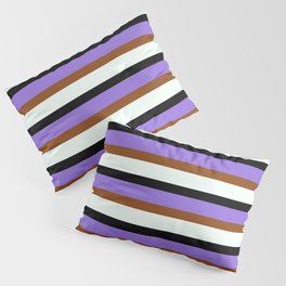 [ Thumbnail: Purple, Brown, Mint Cream, and Black Colored Stripes/Lines Pattern Pillow Sham ]