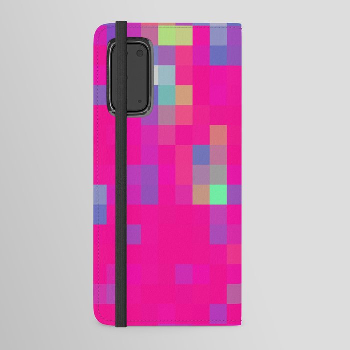 geometric pixel square pattern abstract background in pink blue Android Wallet Case