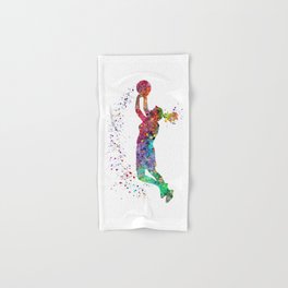 Basketball Girl Player Sports Art Print Hand & Bath Towel | Pop Art, Sportsartprint, Graphicdesign, Other, Basketballplayer, Gift, Watercolor, Basketballposter, Figurative, Arthomedecor 