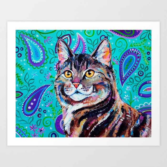 Tabby Cat on Paisley Art Print