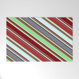 [ Thumbnail: Eyecatching Light Green, Light Cyan, Maroon, Slate Gray, and Red Colored Lines Pattern Welcome Mat ]
