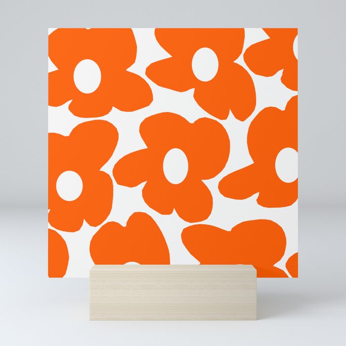 Orange Retro Flowers White Background #decor #society6 #buyart Mini Art Print