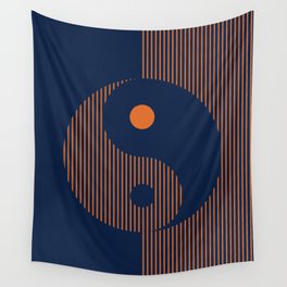 Geometric Lines Ying and Yang XI in Navy Blue Orange Wall Tapestry