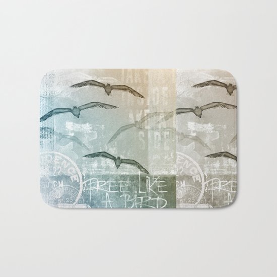 Seagull mixed media artwork Bath Mat