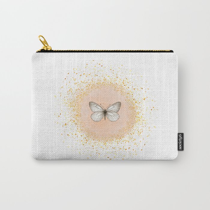 Hand-Drawn Butterfly and Gold Circle Frame on White Carry-All Pouch