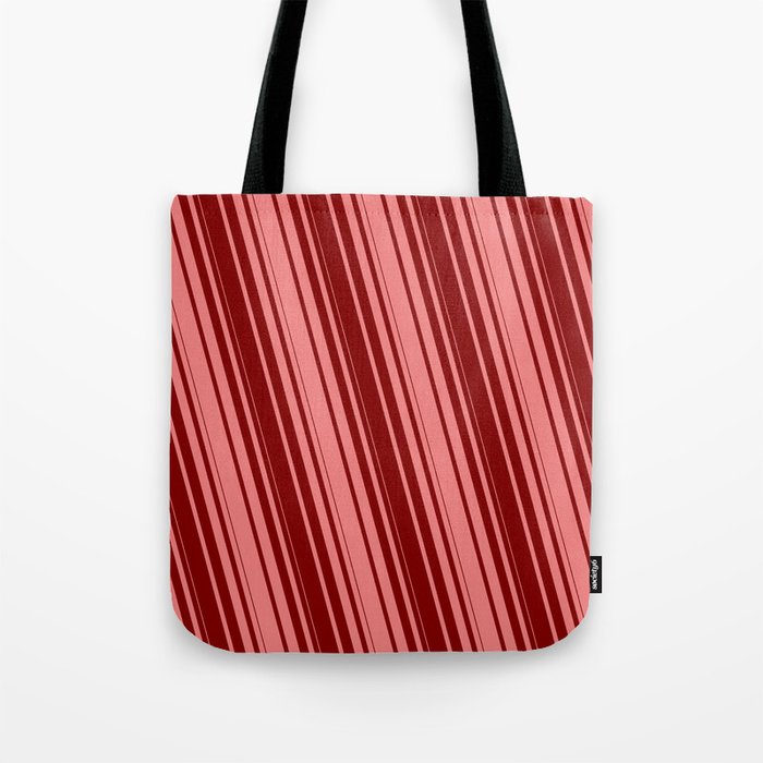 Light Coral & Maroon Colored Stripes Pattern Tote Bag