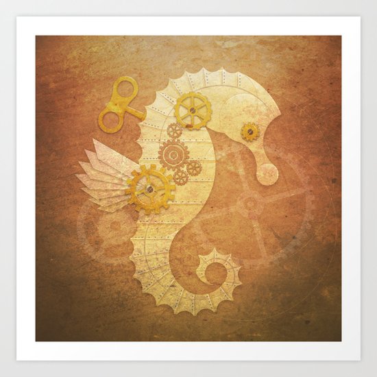 Steampunk seahorse Art Print