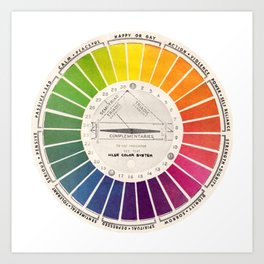 Vintage Color Wheel Art Teaching Tool Rainbow Mood Chart Art Print