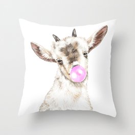 Oh My Goat with Bubble Gum Throw Pillow