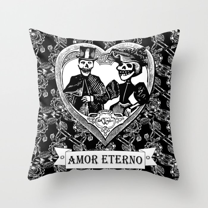 Amor Eterno | Eternal Love | Calavera Couple | Black and White | Throw Pillow