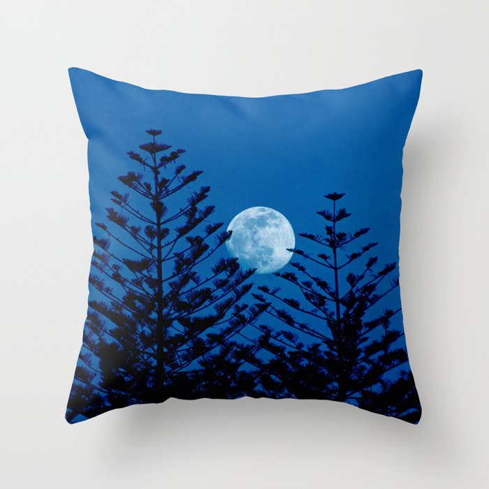 Two Evergreen Trees Night Full Moon Throw Pillow