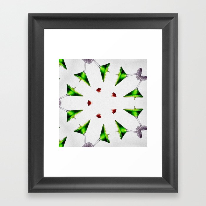 Emerald green appletini cocktails and martini aperitifs alcoholic beverages mixed drinks wine glass motif on the rocks portrait painting Framed Art Print