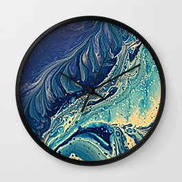 waves of blue Wall Clock | Acrylic, Blue, Waves, Cells, Ocean, Abstract, Ink, Painting, Minimalism 