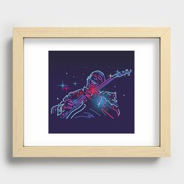 Blues guitar player neon sign Recessed Framed Print
