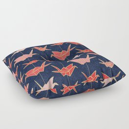 Red origami cranes on navy blue Floor Pillow