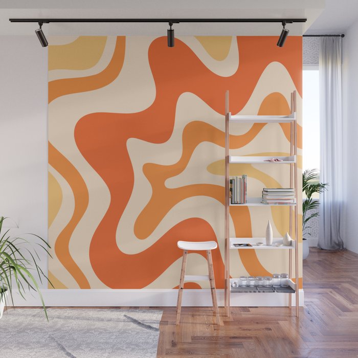 Tangerine Liquid Swirl Retro Abstract Pattern Wall Mural